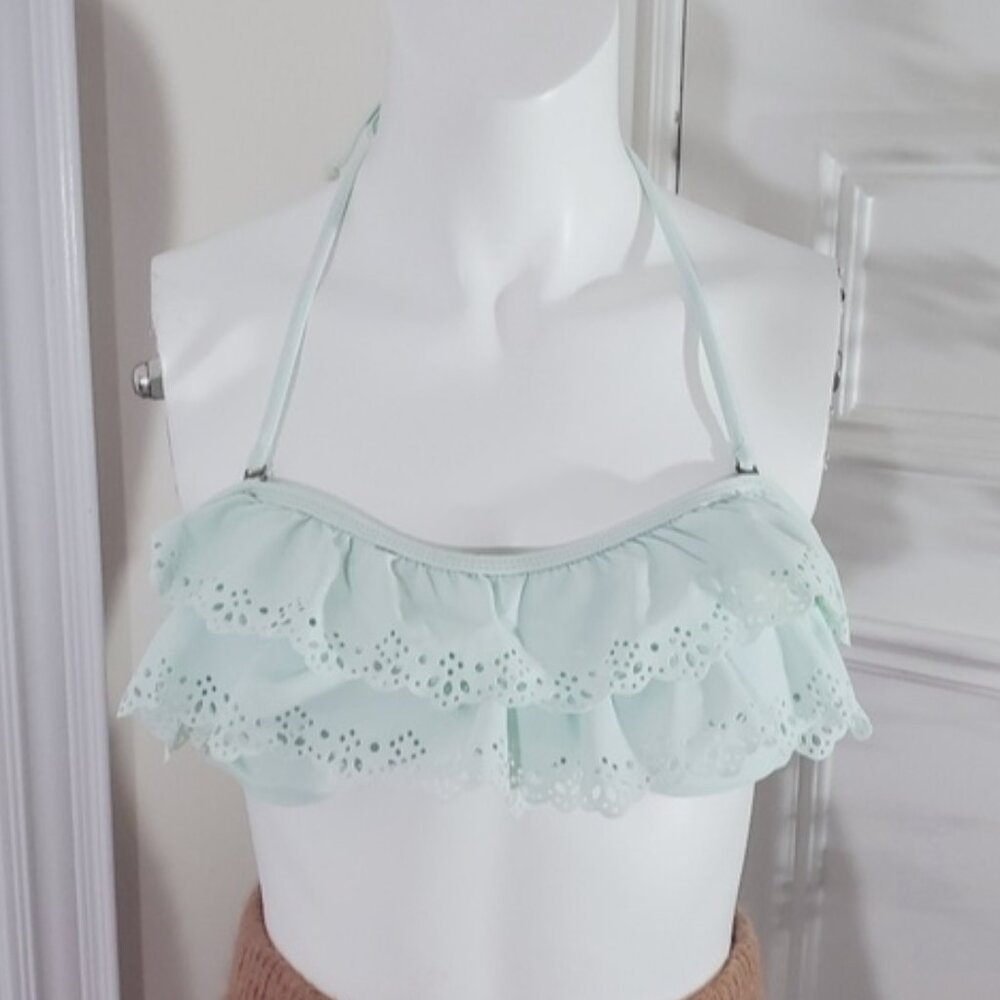 Light Mint Blue Bikini Top with Ruffles